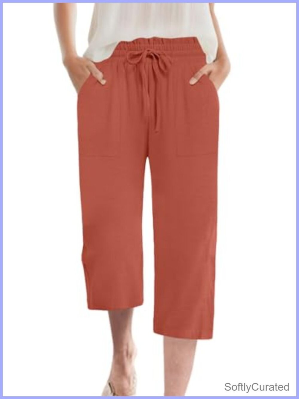 Chiffon Wide Leg Capri Pants Pleated High Rise Drawstring Trousers